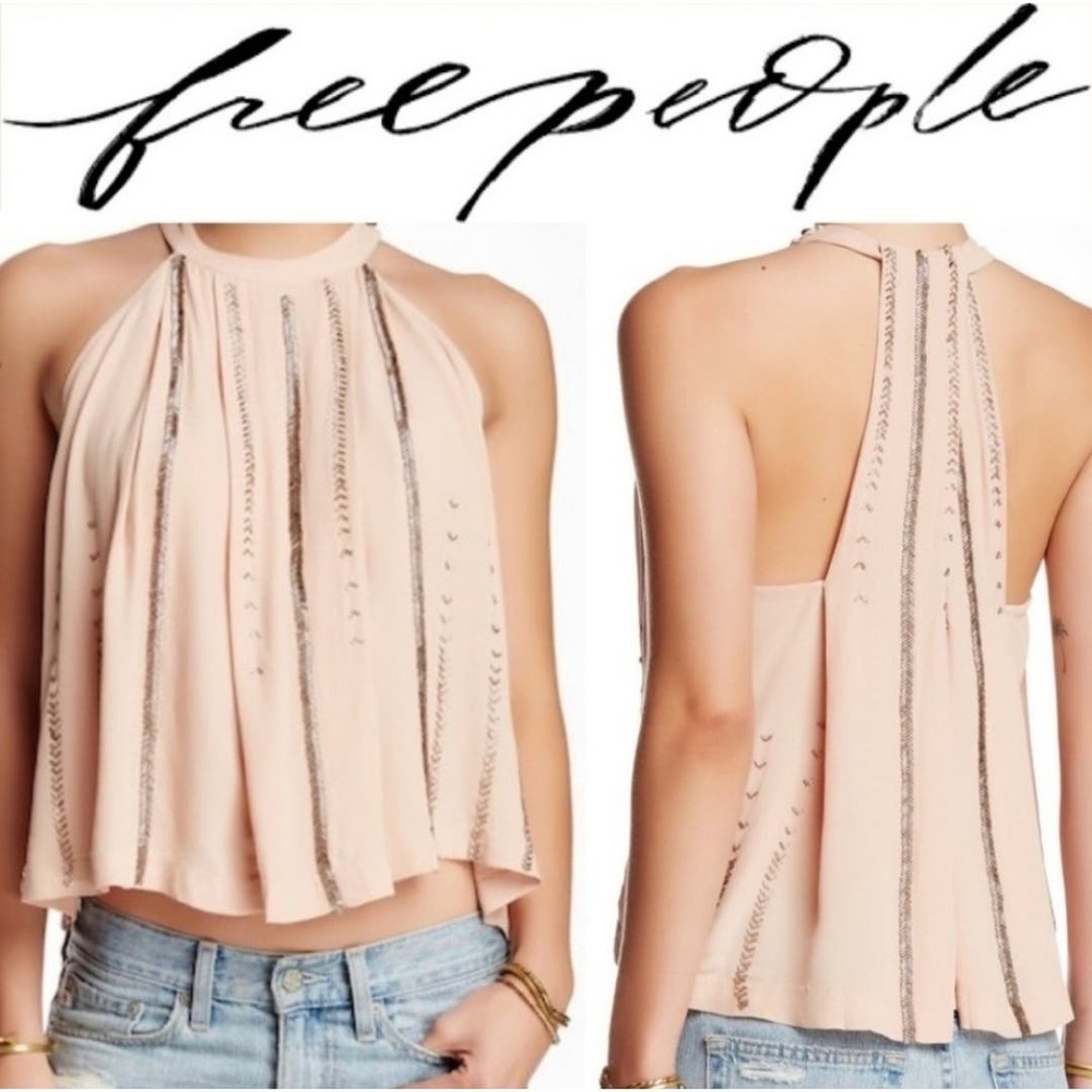 Free People Womens Shimmer and Shine Beaded Tank Top Size XS